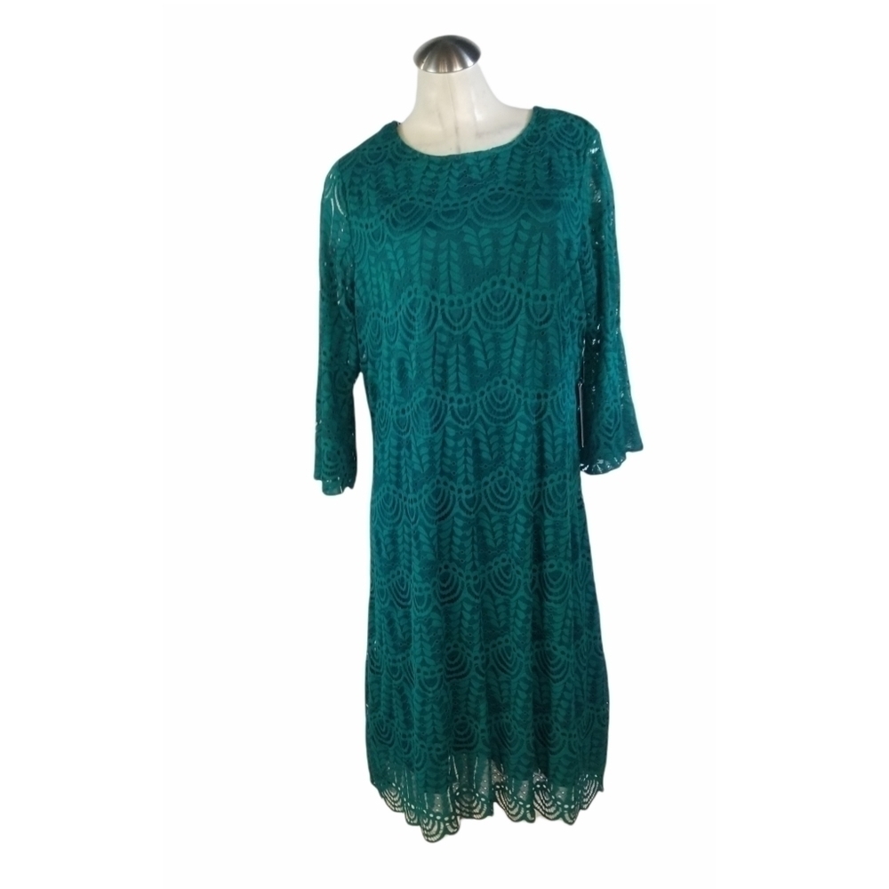 Sharagano Size 14W Teal Green Lace Dress
